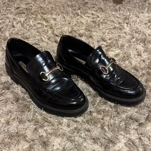 Black Leather womens Horsebit Loafers